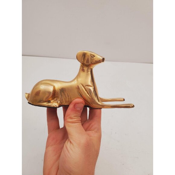 6.5" Vintage Brass Dog | Modernist Brass Greyhound Figurine | Mid Century - Picture 9 of 10